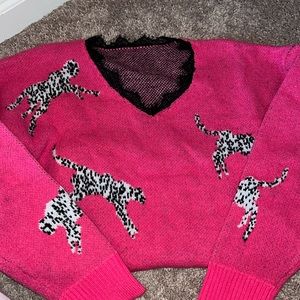 Warm pink fashion sweater with lace trim